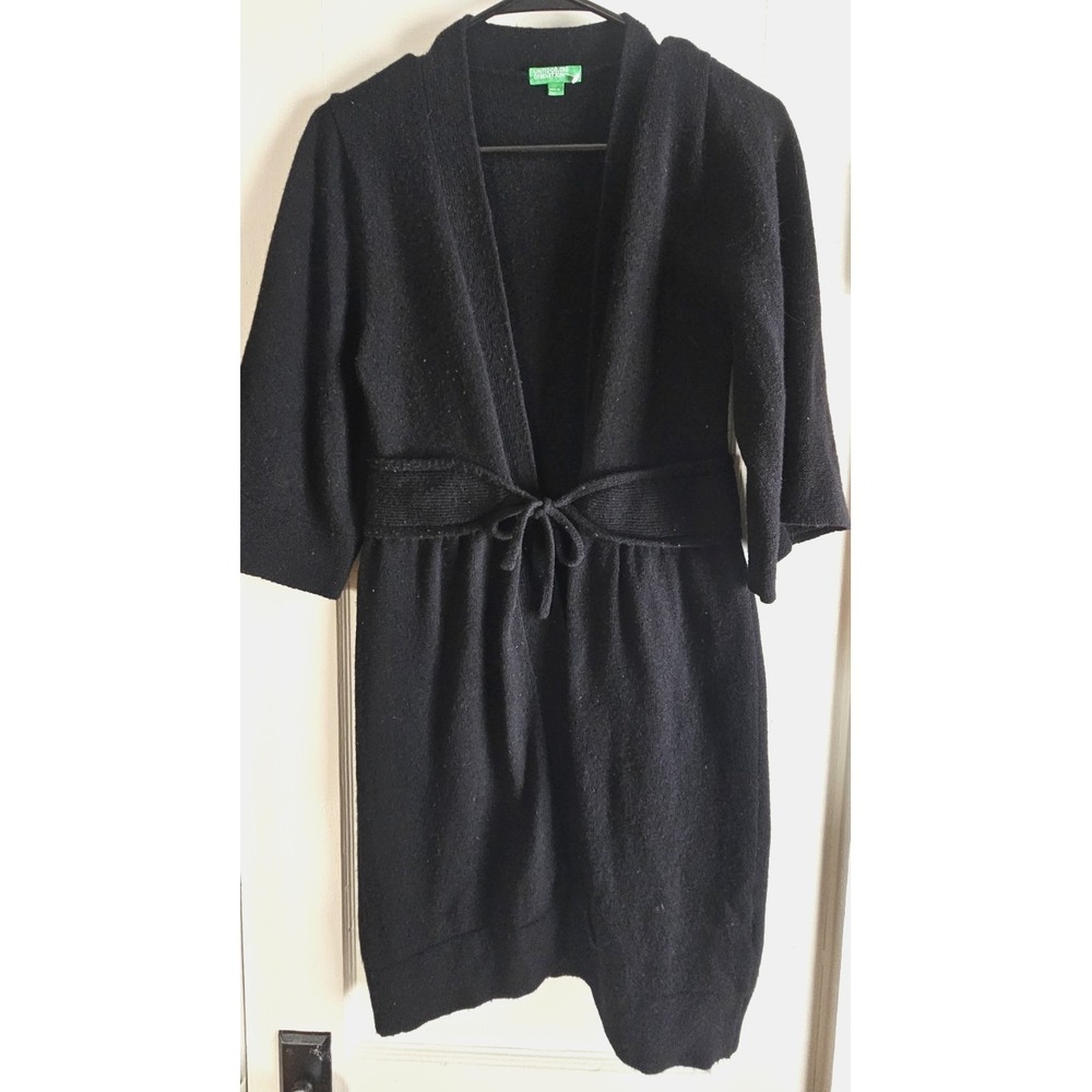 Vintage United colors of Benetton black wool tie front cardigan robe Italy made